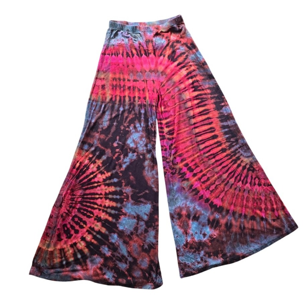 TLB Blue Multicolor Tie Dye Wide Leg Palazzo Pants Women S/M Stretch Boho Hippie